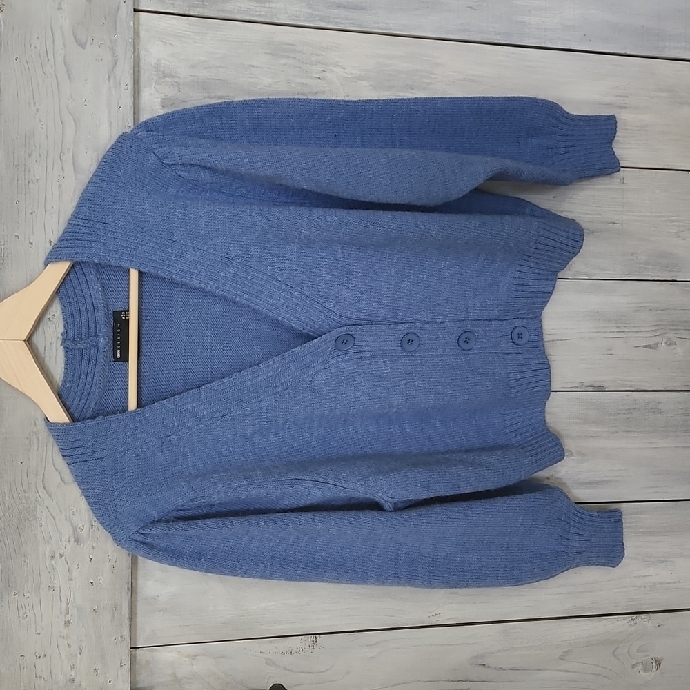 ASOS Design V-Neck Cardigan Puff Sleeve Blue UK 16 | US 12 NEW NWT - Picture 3 of 15